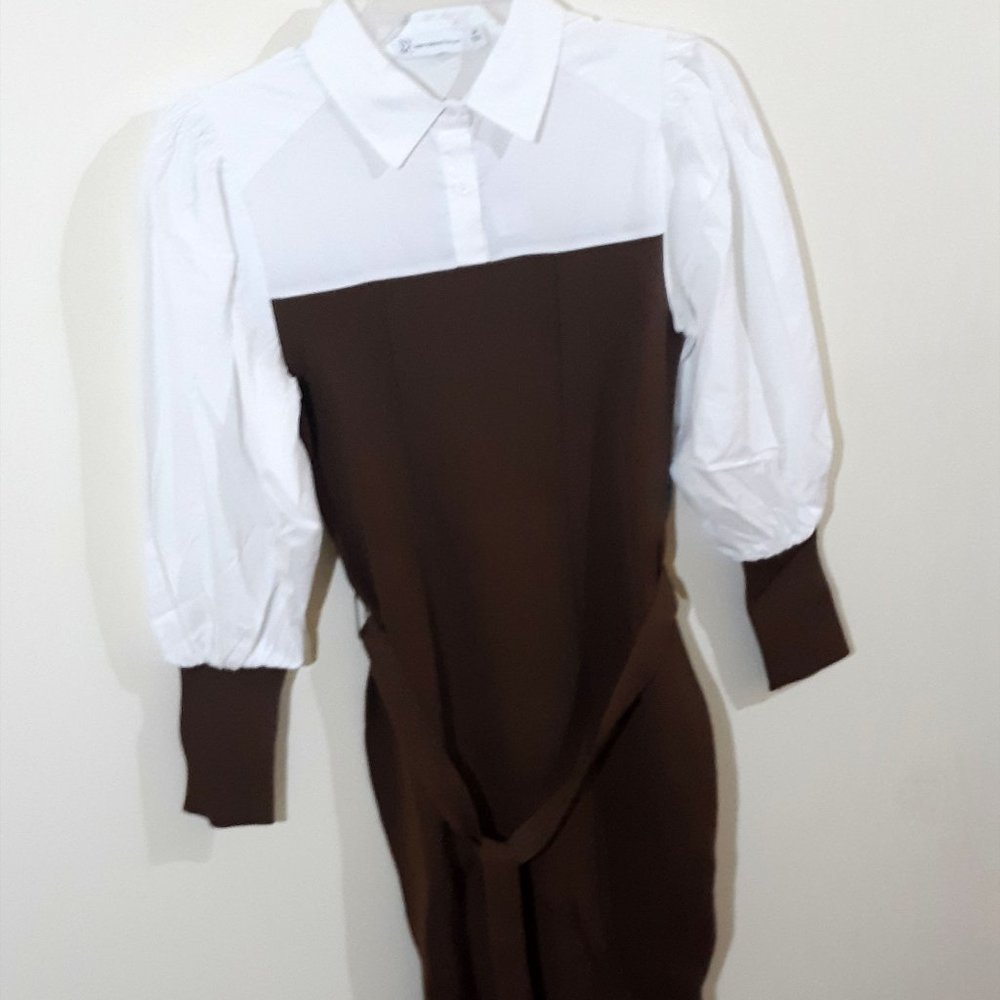 New York & Company Brown & White Shift Dress NEW